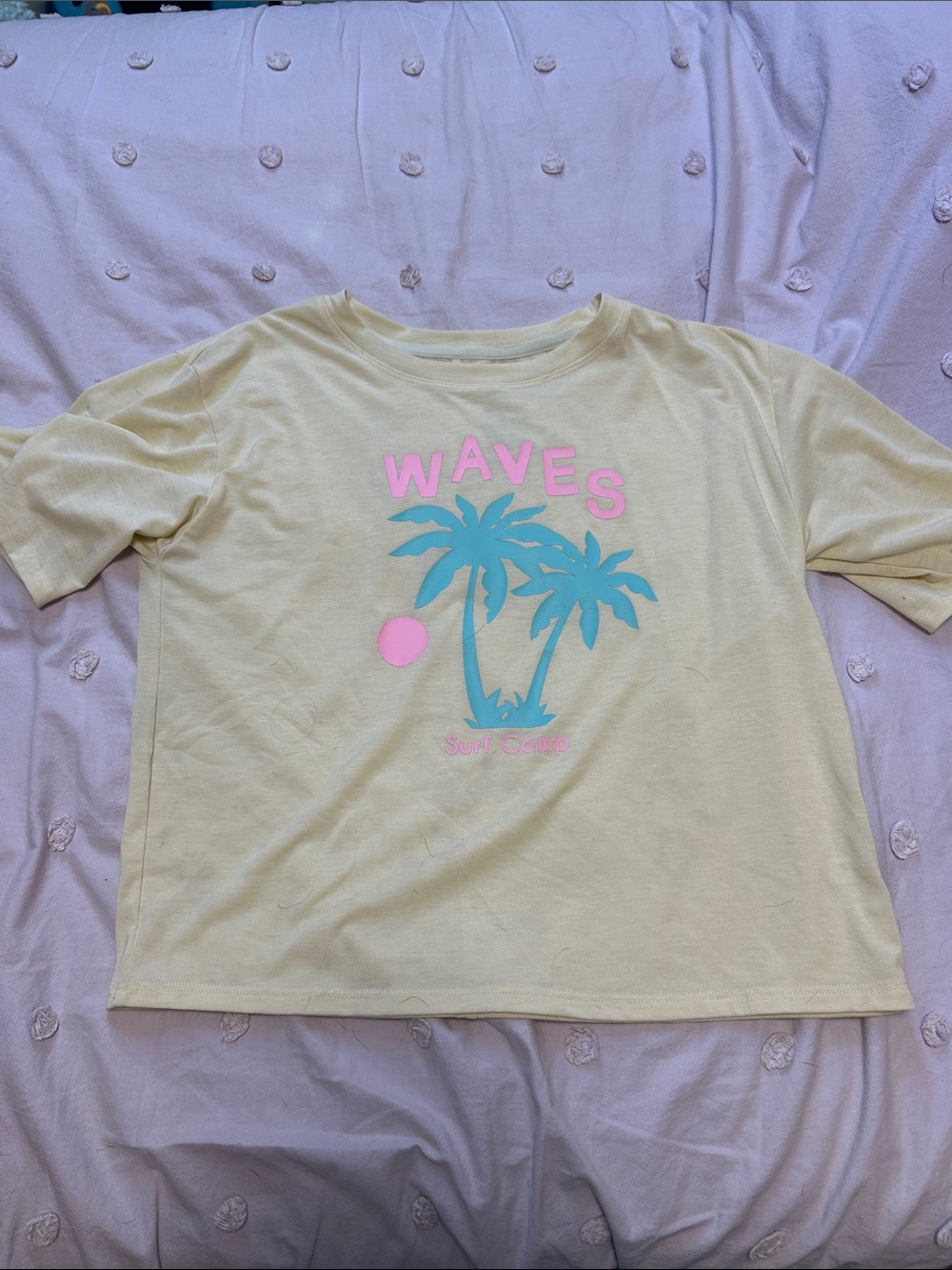 all in motion Yellow Tee with Pink & Aqua Palm Graphic